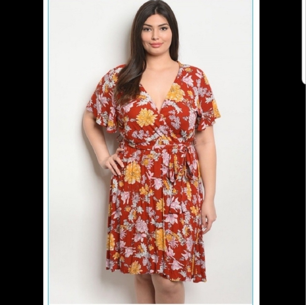 Plus Size Floral Wrap Dress